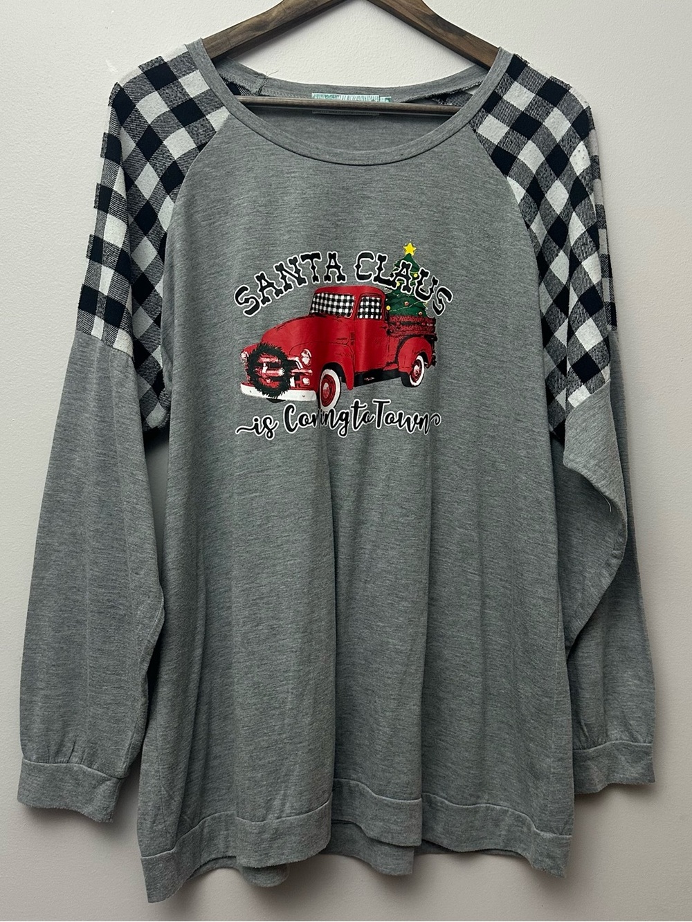 Grey Santa Claus is Coming to Town Womens Long Sleeve 2XL